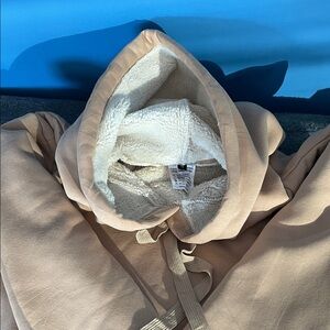 Cozy Tan Hooded Jacket with Sherpa Lining